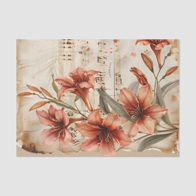 Red lilies floral vintage music sheet ephemera (Front)