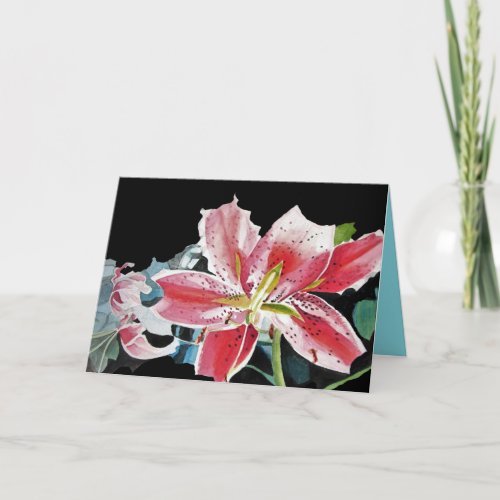 Red Lilies Lily floral Watercolour Birthday Card