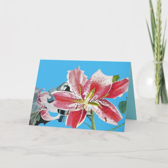 Red Lilies Lily floral Watercolour Birthday Card (Front)