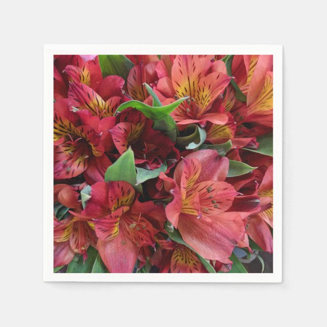 Red Lilies Paper Napkin (Front)