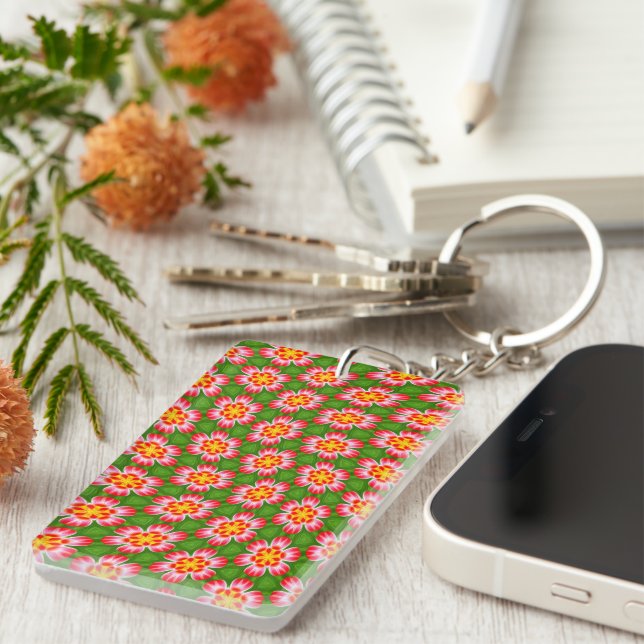 Red Lilies Pattern Keychain (Front Right)