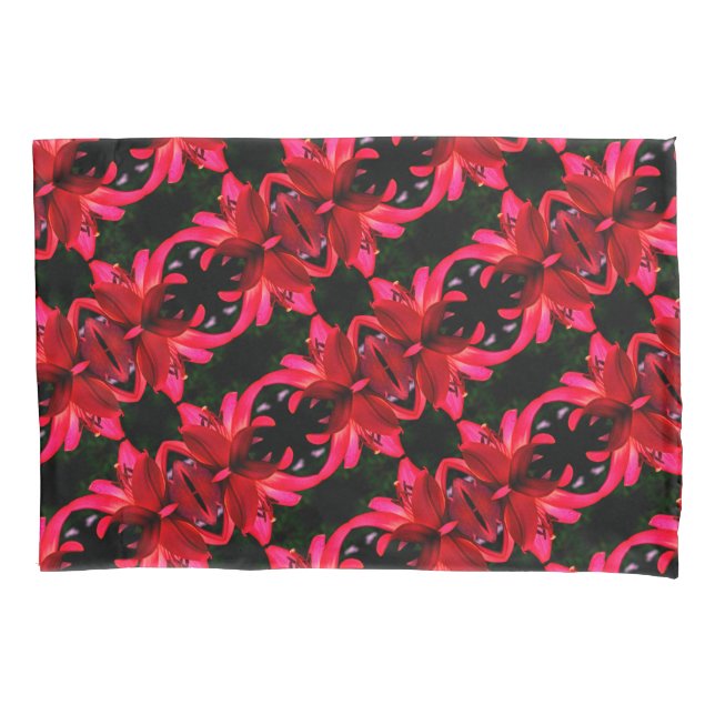 Red Lily Floral Abstract Art Pattern Pillow Case (Front)