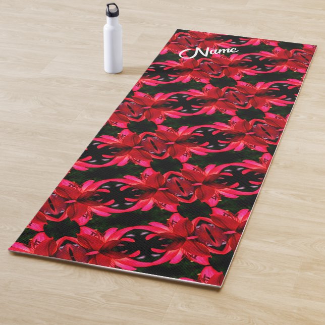 Red Lily Floral Abstract Pattern Personalized      Yoga Mat (In Situ)