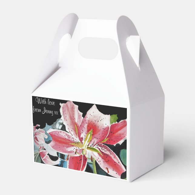 Red Lily Floral Tea Party Cake Favor Box (Front Side)