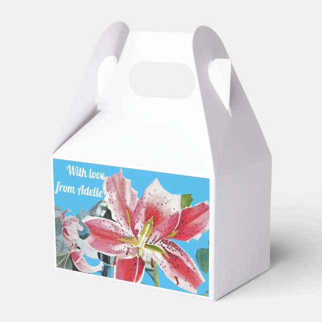 Red Lily Floral Tea Party Cake Favor Boxes (Front Side)