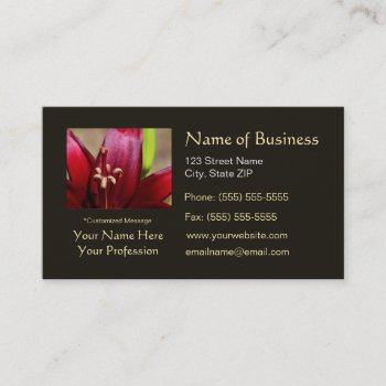 Red Lily Flower Business Card by PhotographyTKDesigns at Zazzle