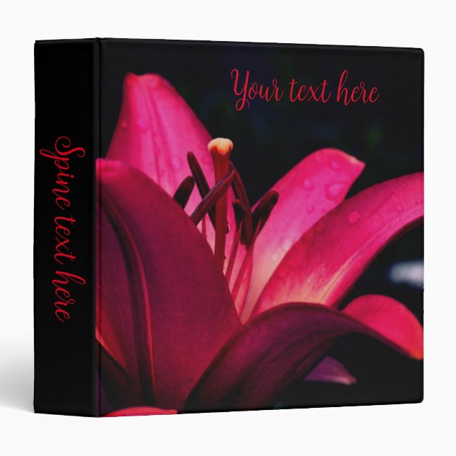 Red Lily Flower Close Up Personalized 3 Ring Binder (Front/Spine)