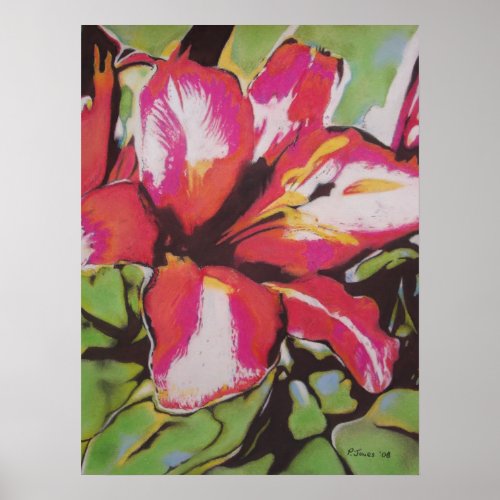 Red Lily flower original modern art painting Poster