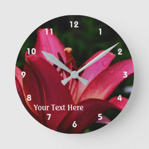 Red Lily Flower Petals And Center Personalized Round Clock