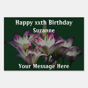 Red Lily Flowers Personalized Birthday Sign
