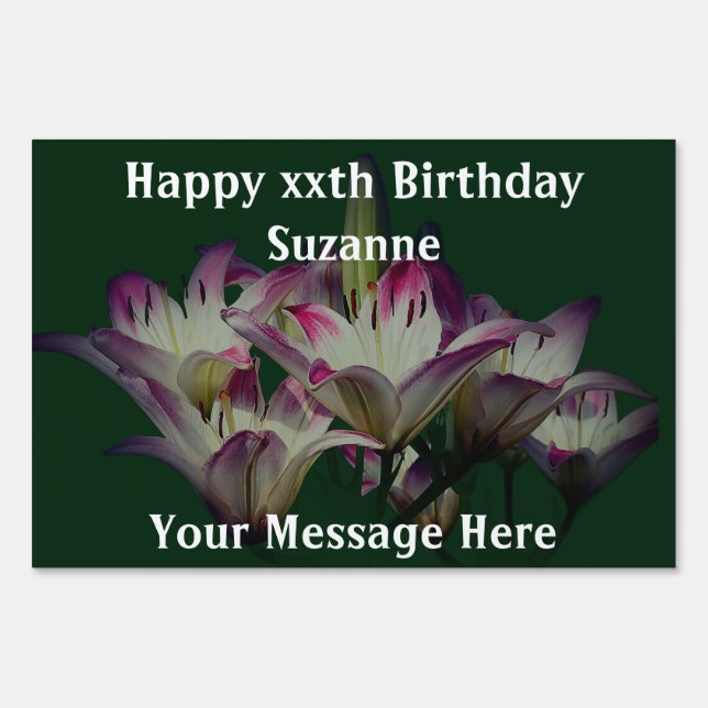 Red Lily Flowers Personalized Birthday Sign (Front)