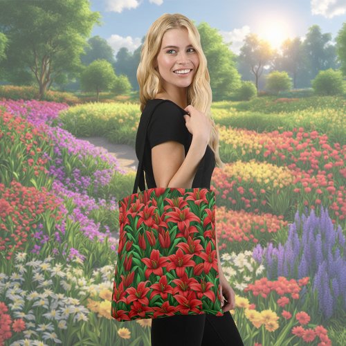 Red Lily Flowers Tote Bag