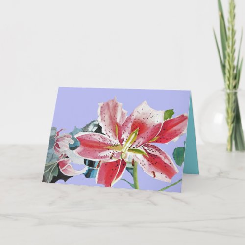 Red Lily mauve floral Watercolour Birthday Card