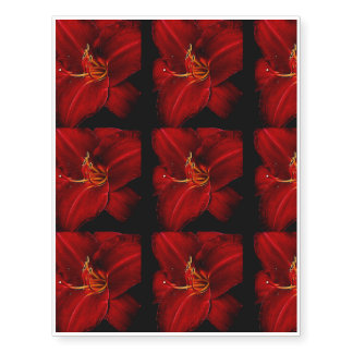 Red lily On Black Temporary Tattoos