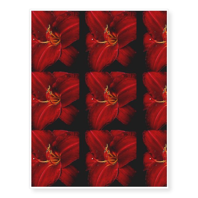 Red lily On Black Temporary Tattoos (Front)