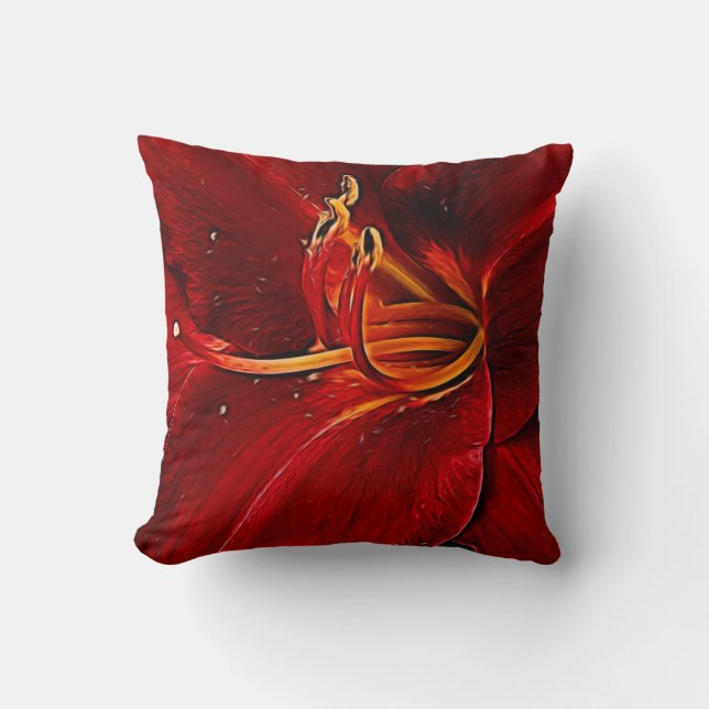 Red Lily On Black Throw Pillow (Front)