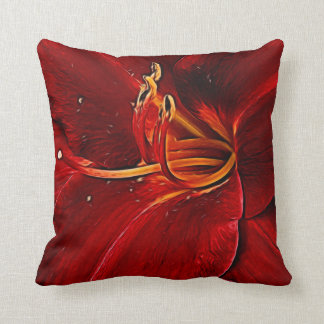 Red Lily On Black Throw Pillow