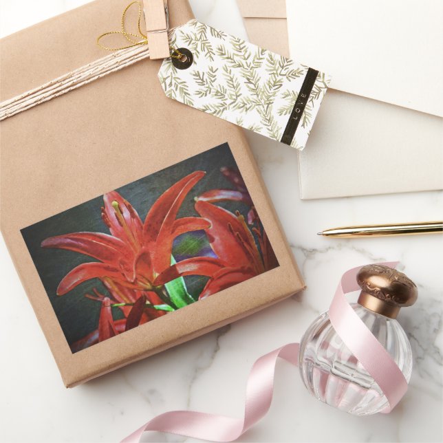 Red Lily-Textured by Shirley Taylor Rectangular Sticker (Gifting)