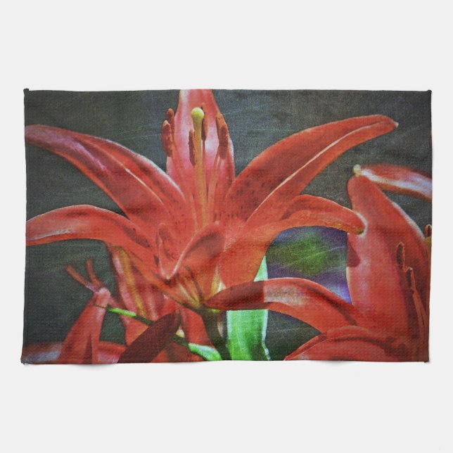 Red Lily Textured Towel (Horizontal)