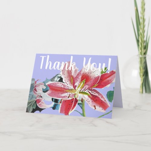 Red Lily Thank You waterercolor flower floral Card