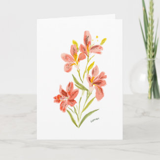 Red Lily Watercolor Floral Greeting Card