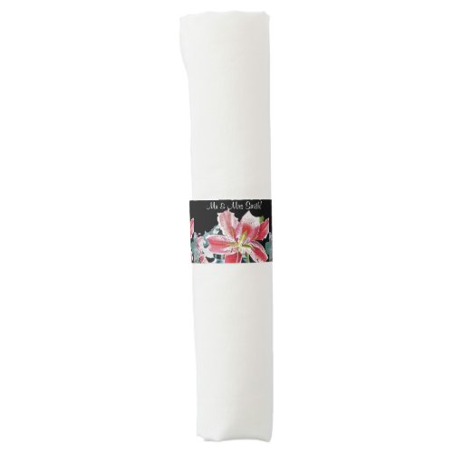 Red Lily Wedding floral Painting Napkin Bands
