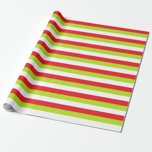 Red Lime Green and White Stripes Wrapping Paper
