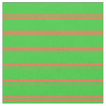 [ Thumbnail: Red & Lime Green Colored Lined/Striped Pattern Fabric ]
