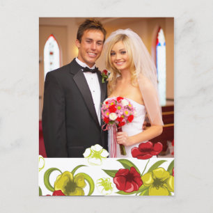 Red + Lime Green flowers wedding photo thank you Postcard