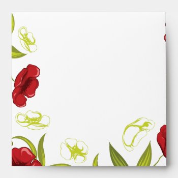 Red   Lime Green Poppy Flowers Wedding Envelope by Jamene at Zazzle