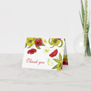 Red + Lime Green poppy flowers wedding thank you