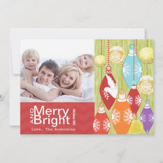 Red Lime Retro Merry and Bright Family Photo Card