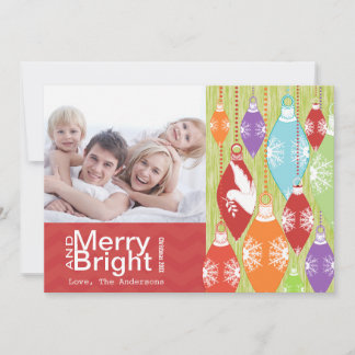 Red Lime Retro Merry and Bright Family Photo Card