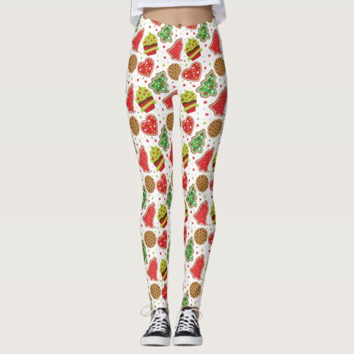 Red  Lime Sprinkle  Choc Chip Holiday Cookies Leggings