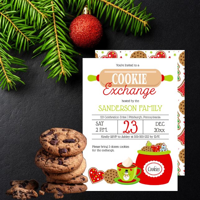 Red | Lime Sprinkle Holiday Cookies Exchange Party Invitation (Red | Lime Holiday Sprinkle Cookies Exchange Party Invitation)