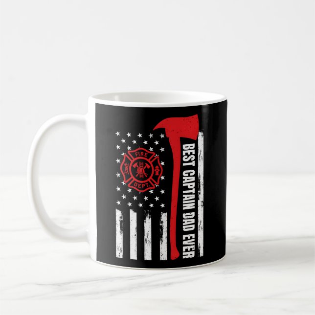 Red Line American Flag Dad Fire Captain Firefighte Coffee Mug (Left)