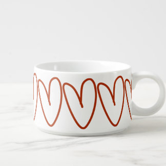 Red Line Art Hearts Pattern with Handle Bowl