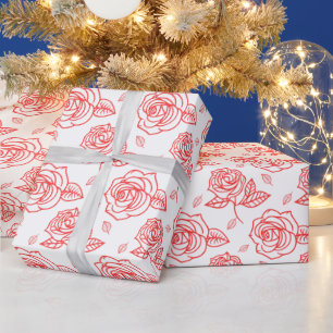 Red Line Art Rose  Wrapping Paper