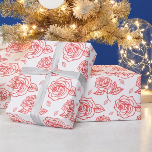 Red Line Art Rose  Wrapping Paper