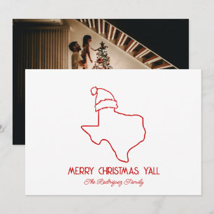 Red Line Art Santa Texas Holiday Card