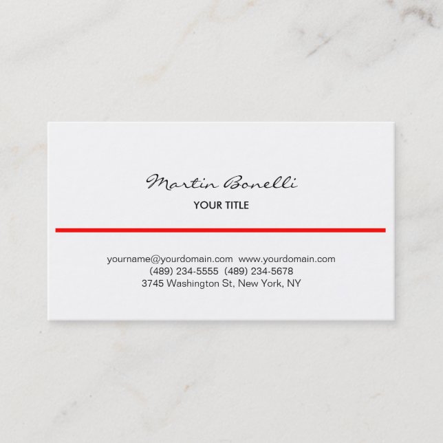 Red Line Black White Handwriting Business Card (Front)