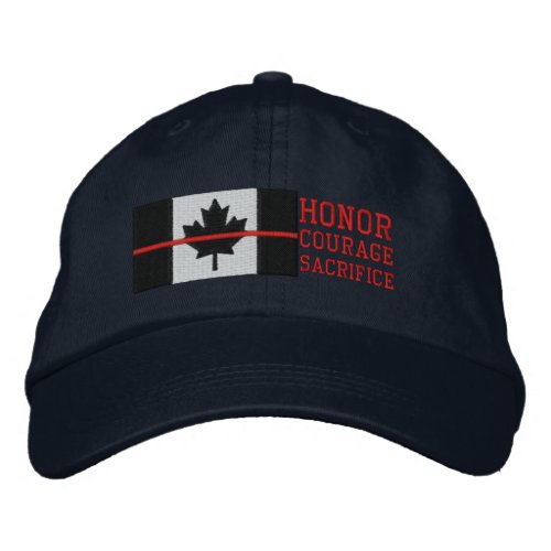 Red Line Canadian Flag Honor Courage Sacrifice Embroidered Baseball Cap