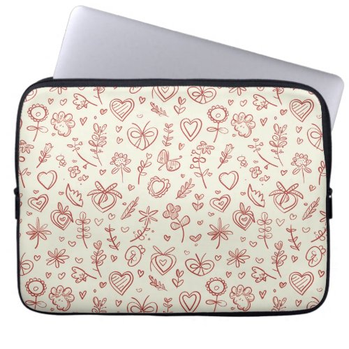 Red Line Doodle Pattern Laptop Sleeve