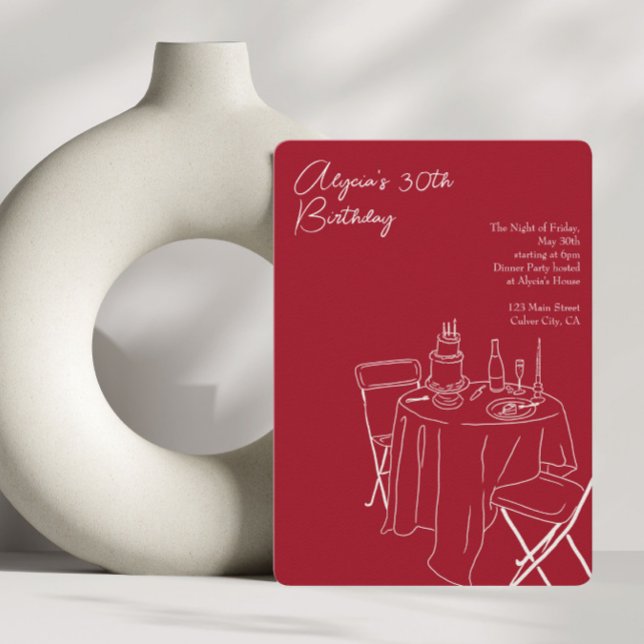 red line drawing 30th birthday  invitation (Creator Uploaded)