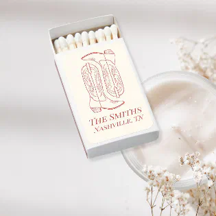 Red line drawing Cowboy boots bachelorette Matchboxes