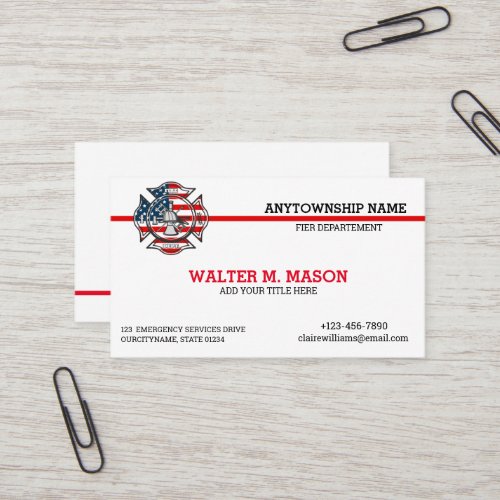  Red Line Firefighter US Flag Business Card