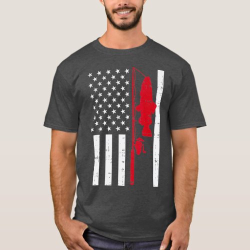 Red Line Flag Fish Firefighter Fishing Patriotic T_Shirt