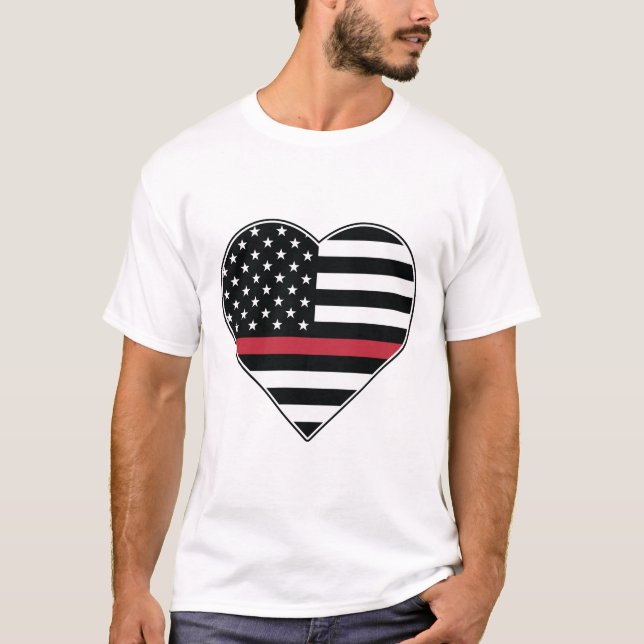 Red Line Flag Heart T-Shirt (Front)