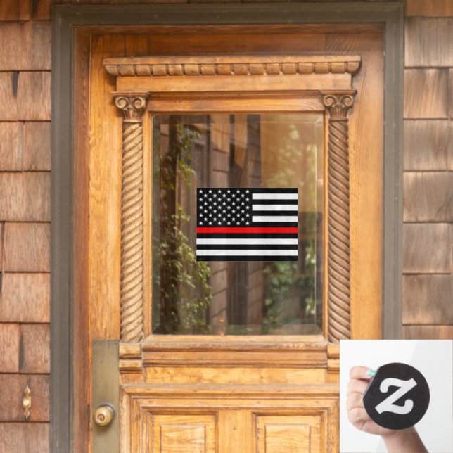 Red Line Flag Window Sign, Fireman, American Flag Window Cling (Home Door)
