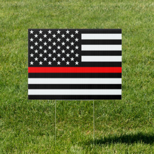 Red Line Flag Yard Sign, Fireman, American Flag Sign